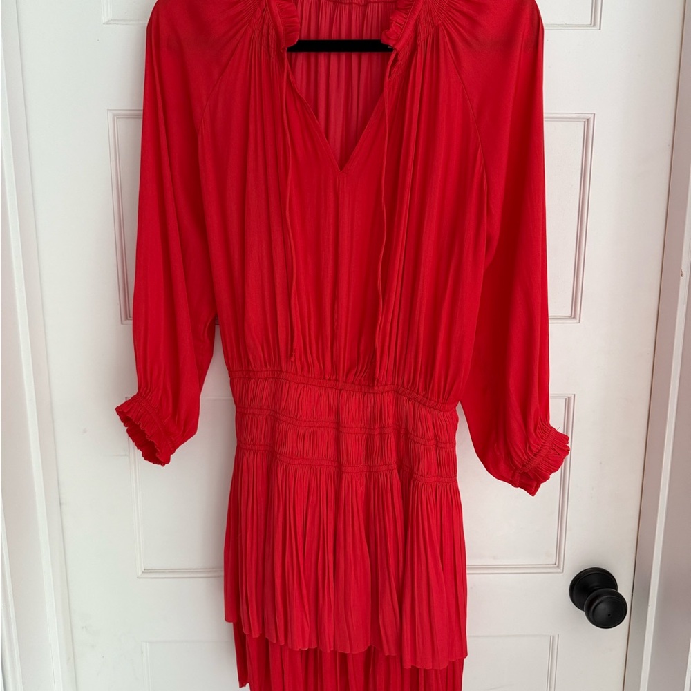 Current Air Vibrant Ruffled Micro Pleat mini dress